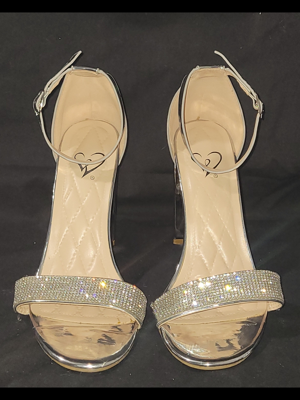 Crystal Strap Silver Ankle-Heel Sandals - Women